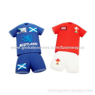 Football Shirt-shaped USB Flash Drives, 128MB to 64GB Capacity and Various Colors Available